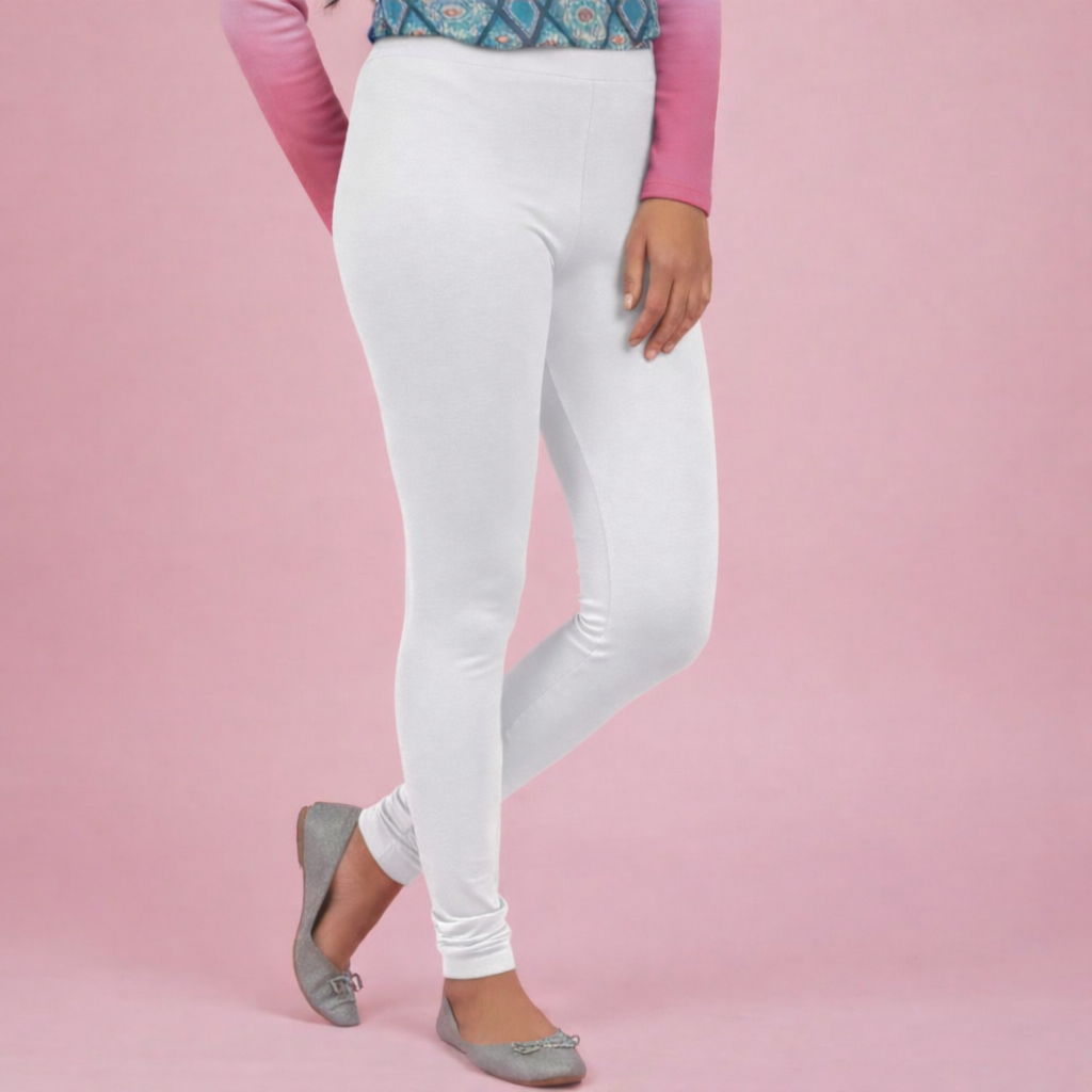 Premium Cotton Stretch Churidar Leggings – Arctic White